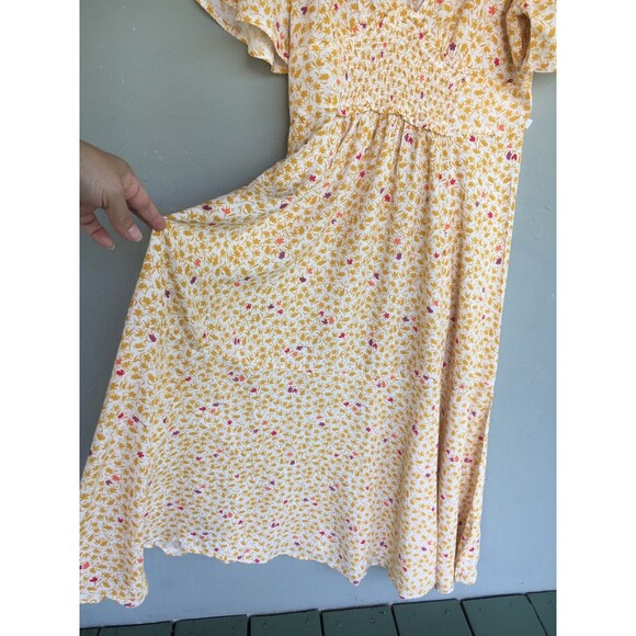 Free People Full Bloom Dress XS Floral Smocked Midi V-Neck Boho Cottage - Picture 10 of 16